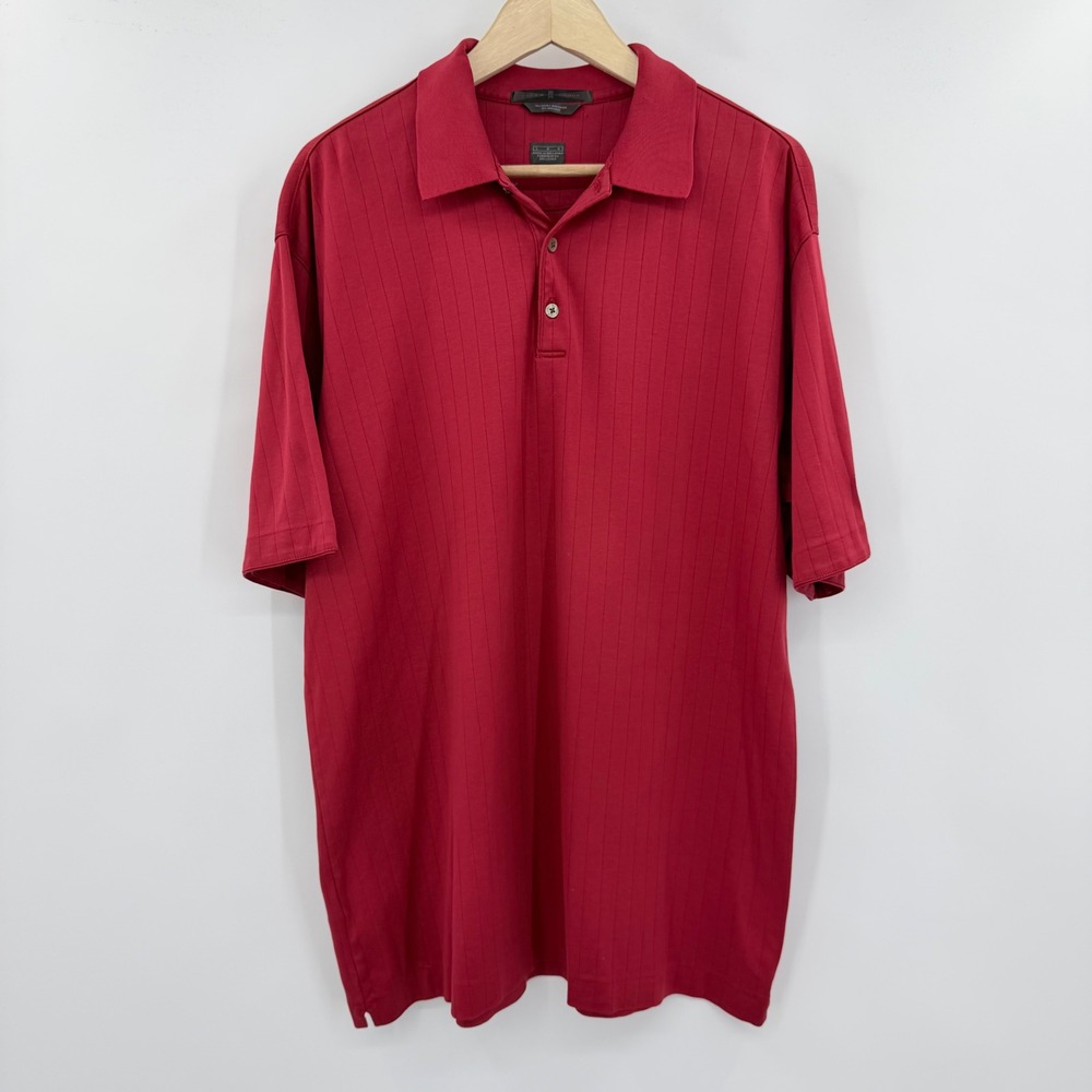 Nike Tiger Woods Mens Red Double Mercerized Cotton Stripe Golf Polo Shirt Large